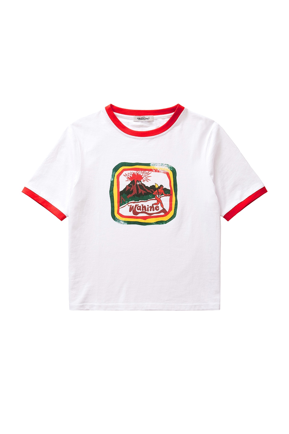 Image 1 of Wahine Ringer T Shirt in White & Red