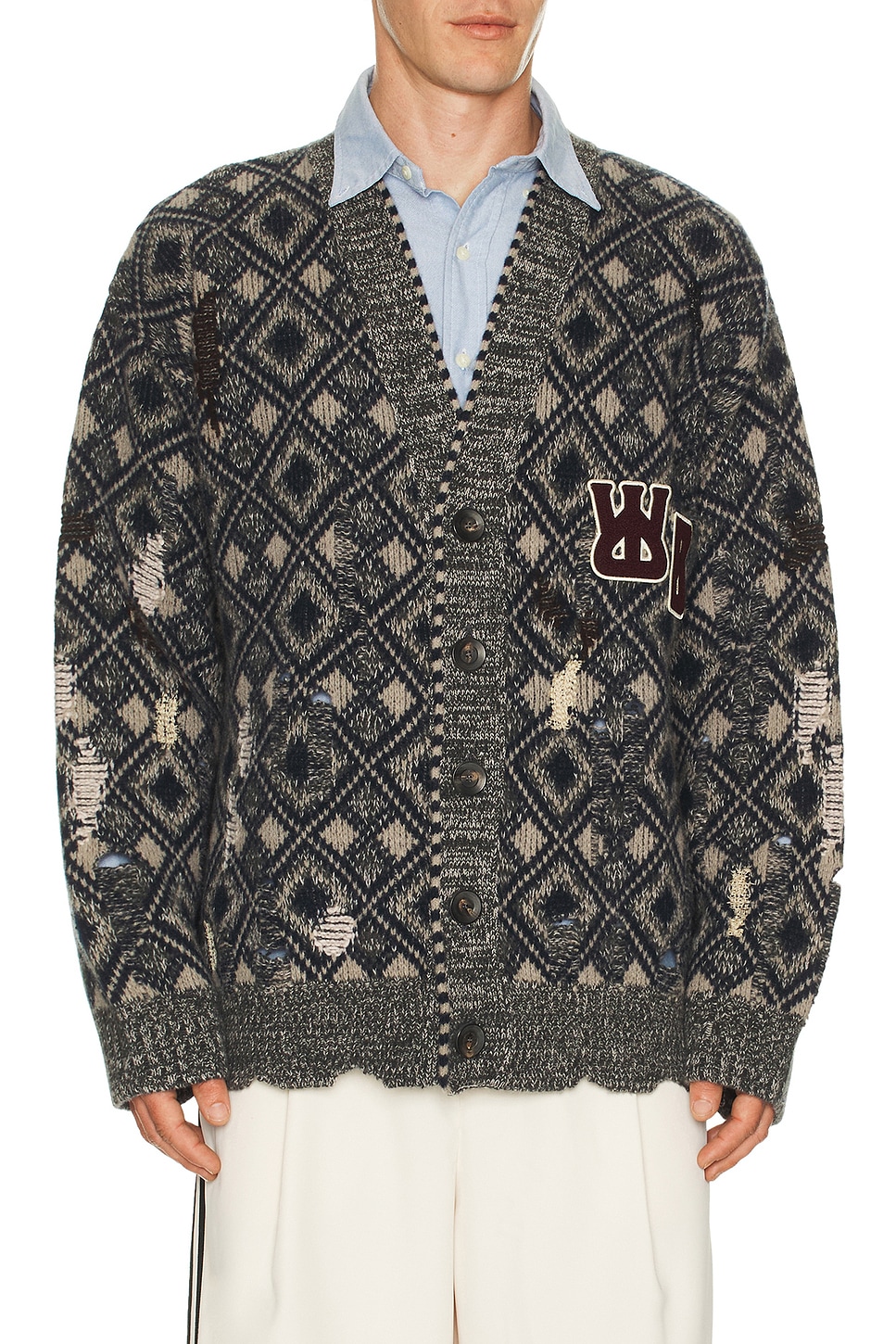 Image 1 of Wales Bonner Sibling Cardigan in Grey, Black, Navy, & Ivory
