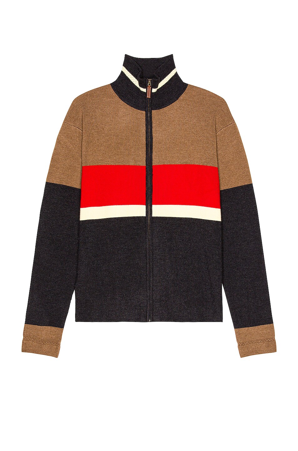Image 1 of Wales Bonner George Zip Knit Cardigan in Charcoal & Red