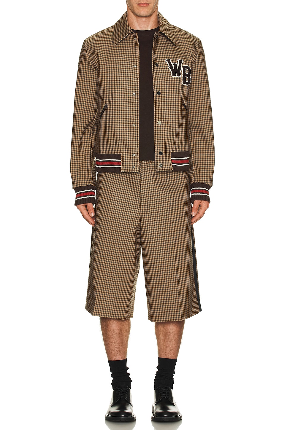 Image 1 of Wales Bonner Homecoming Varsity Jacket in Beige & Brown