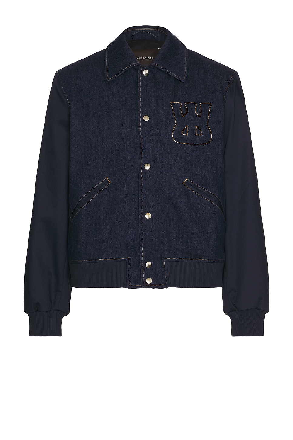 Image 1 of Wales Bonner Echo Denim Varsity Jacket in Indigo