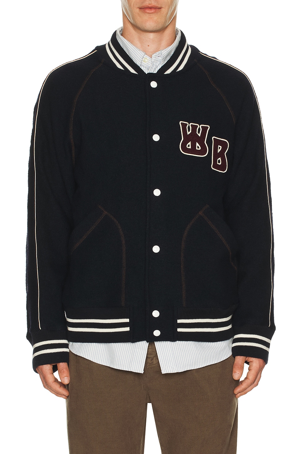 Image 1 of Wales Bonner October Varsity Jacket in Navy