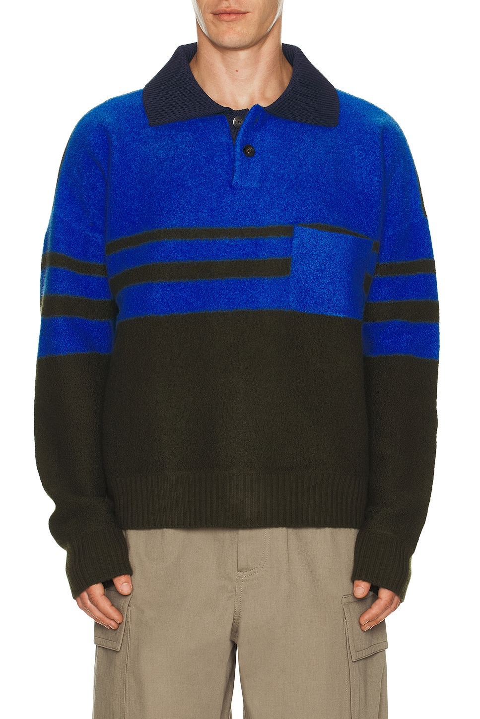 Image 1 of Wales Bonner Calm Polo in Khaki & Blue