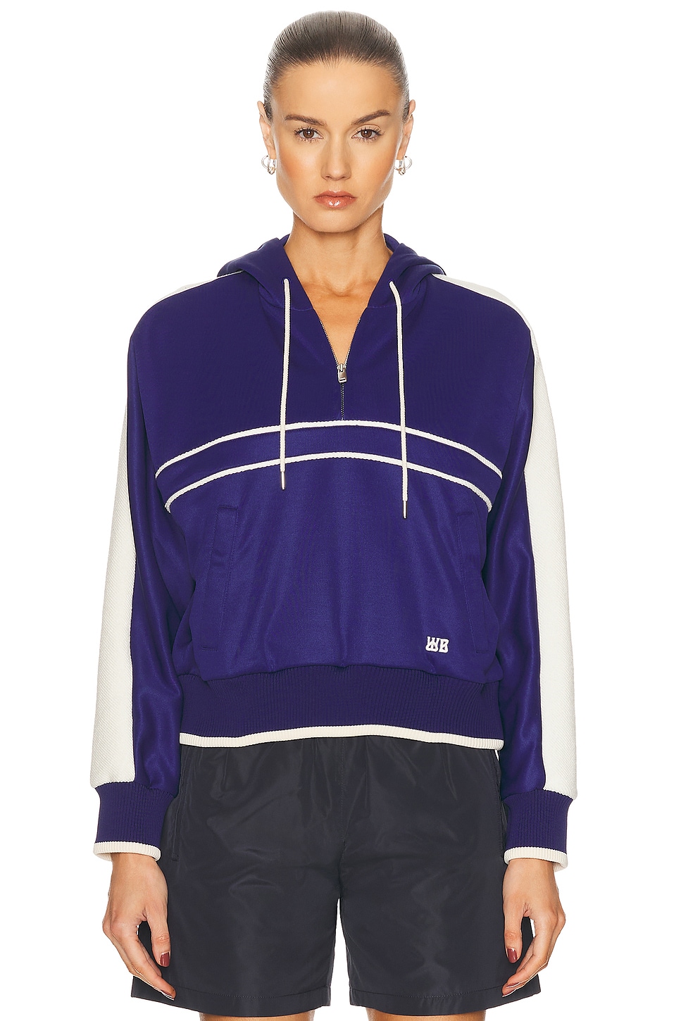 Image 1 of Wales Bonner Mantra Hoodie in Navy & Natural