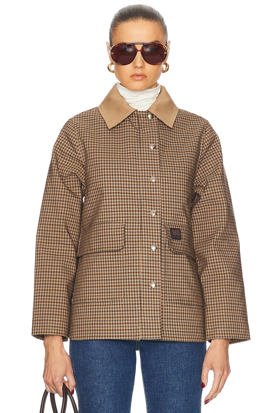 Shop Wales Bonner Bonded Check Alto Jacket In Beige & Brown