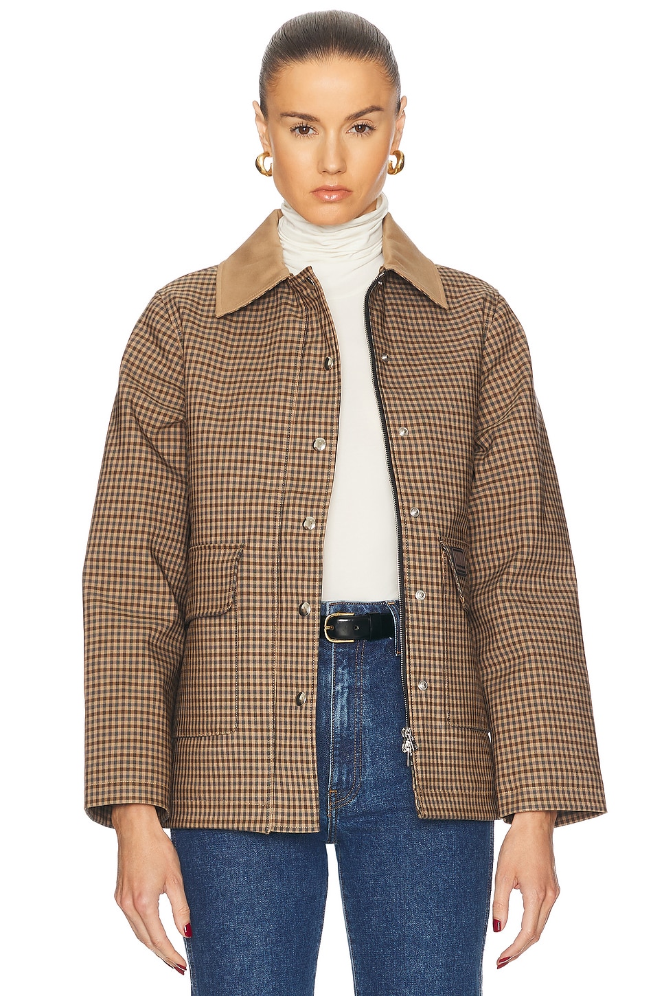 Shop Wales Bonner Bonded Check Alto Jacket In Beige & Brown