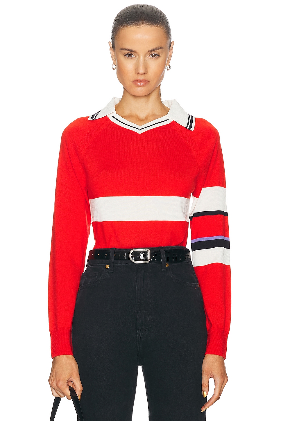 Shop Wales Bonner Calm Polo Top In Red & White