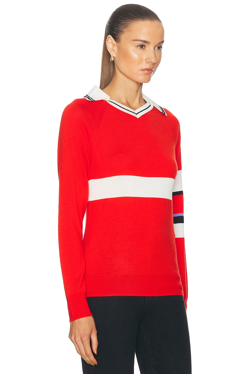 Shop Wales Bonner Calm Polo Top In Red & White