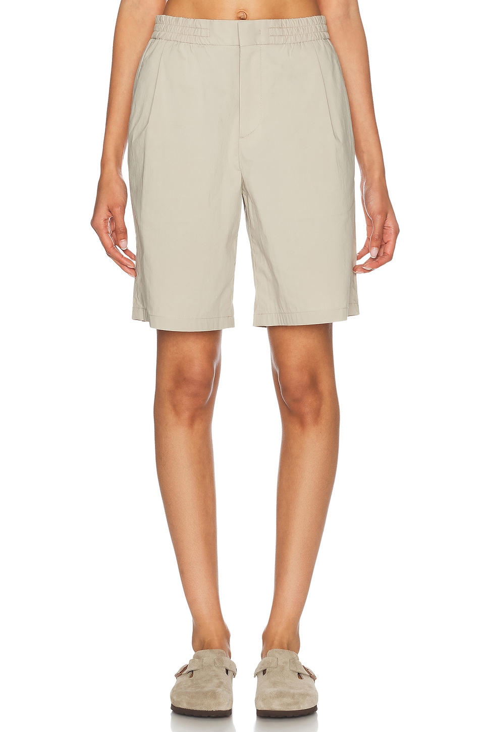 Shop Wao Relaxed Nylon Pleated Short In Light Beige