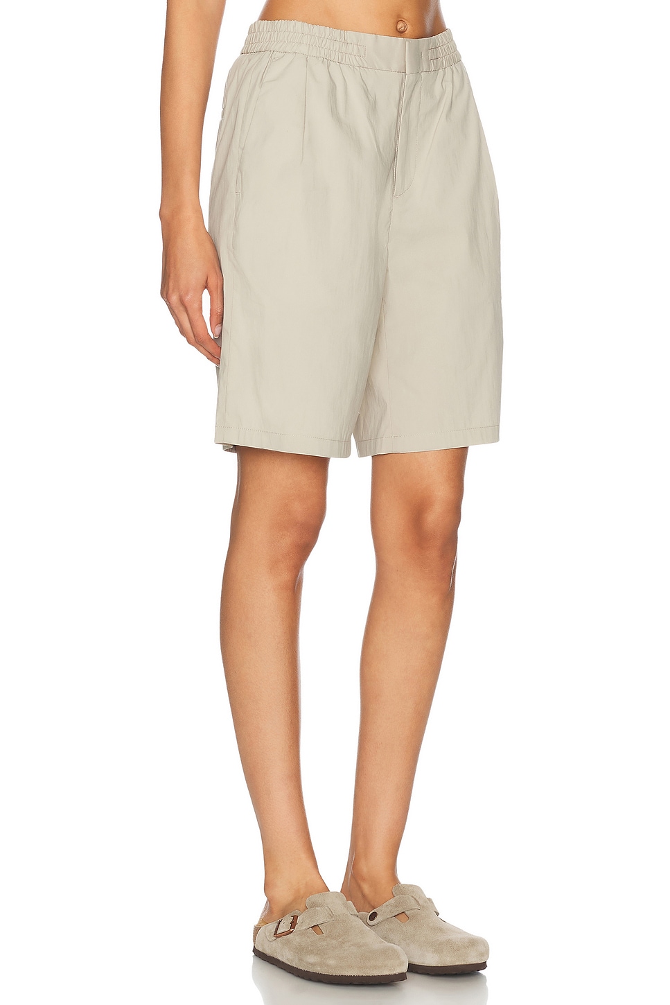 Shop Wao Relaxed Nylon Pleated Short In Light Beige