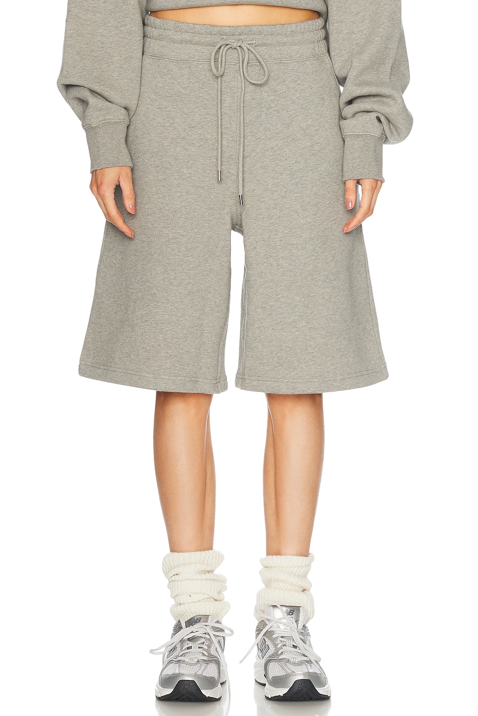 Image 1 of WAO Wide Leg Fleece Short in Heather Grey