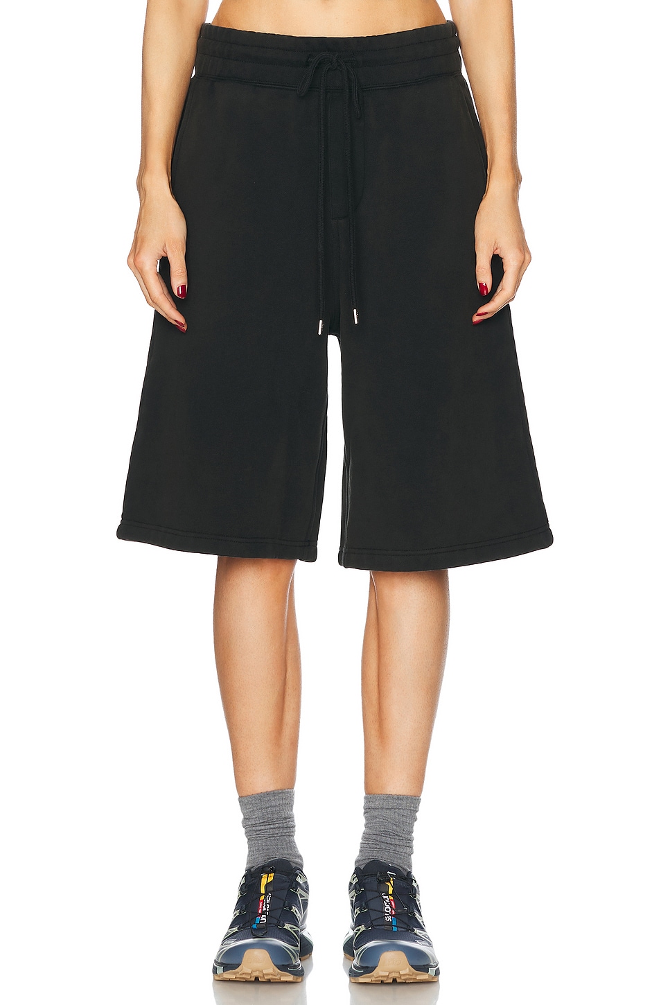 Wide Leg Fleece Short in Black