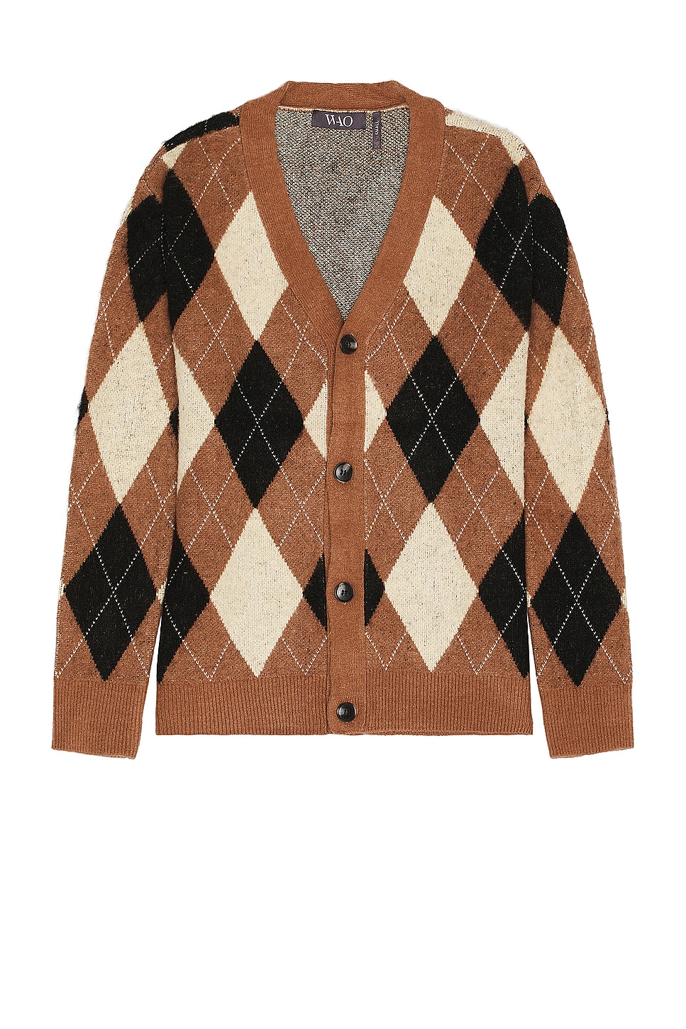 Image 1 of WAO Argyle Sweater Cardigan in Brown & Cream