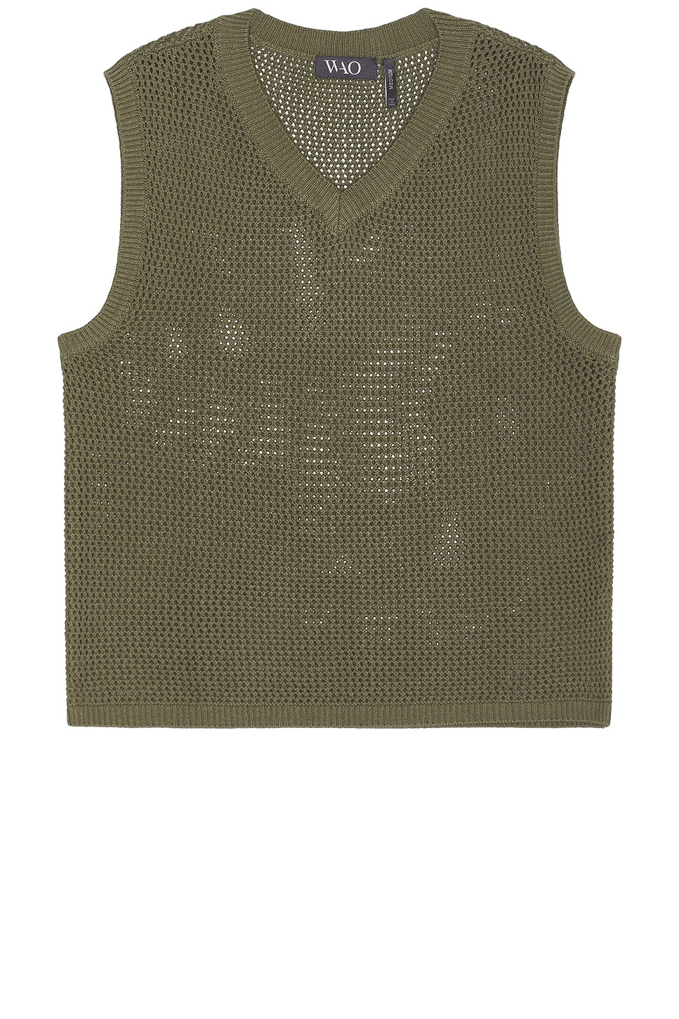 Image 1 of WAO Open Knit V Neck Vest in Olive