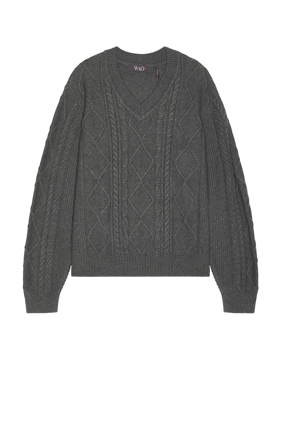 Cable Knit V-Neck Sweater in Grey