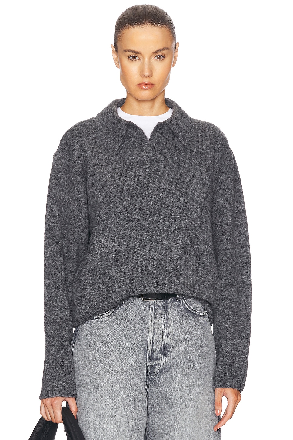 Image 1 of WAO Long Sleeve Sweater Polo in Grey