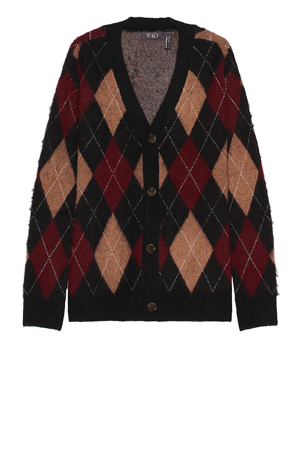 Image 1 of WAO Argyle Sweater Cardigan in Brown & Burgundy