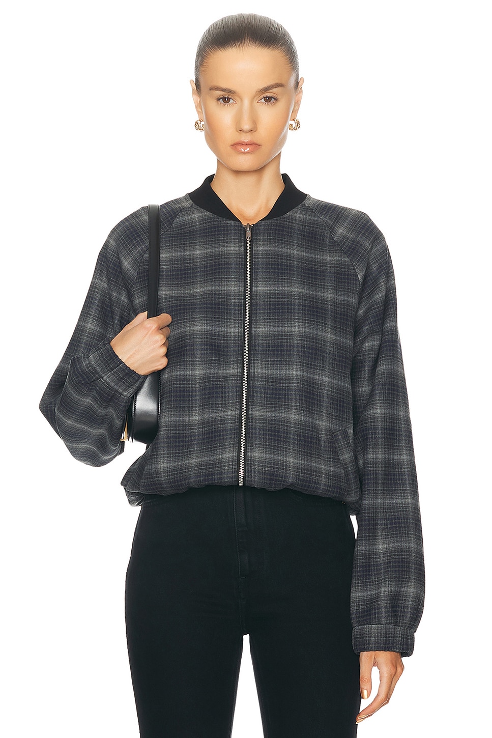 Image 1 of WAO Plaid Bomber Jacket in grey & black