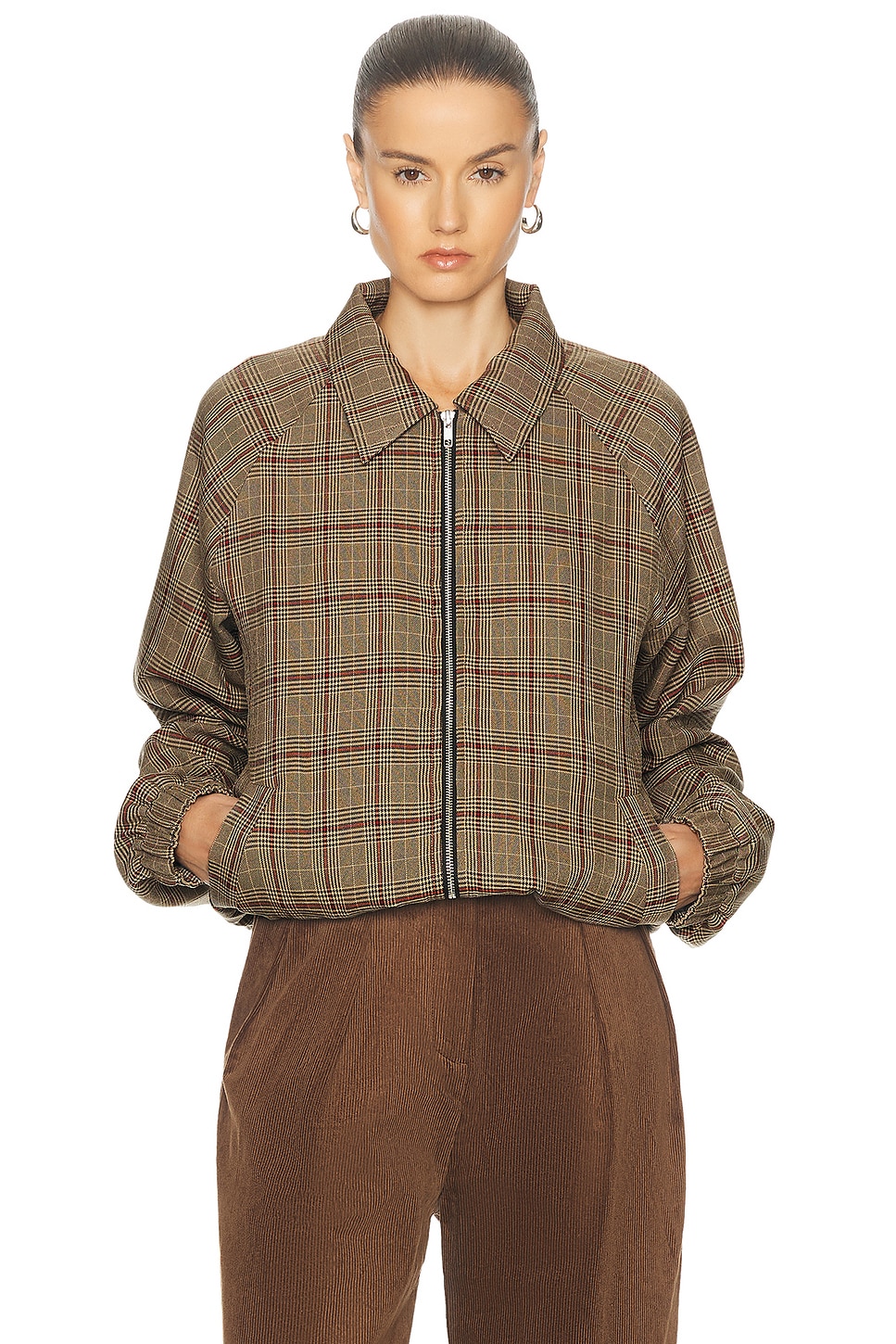 Image 1 of WAO Plaid Bomber Jacket in brown & black