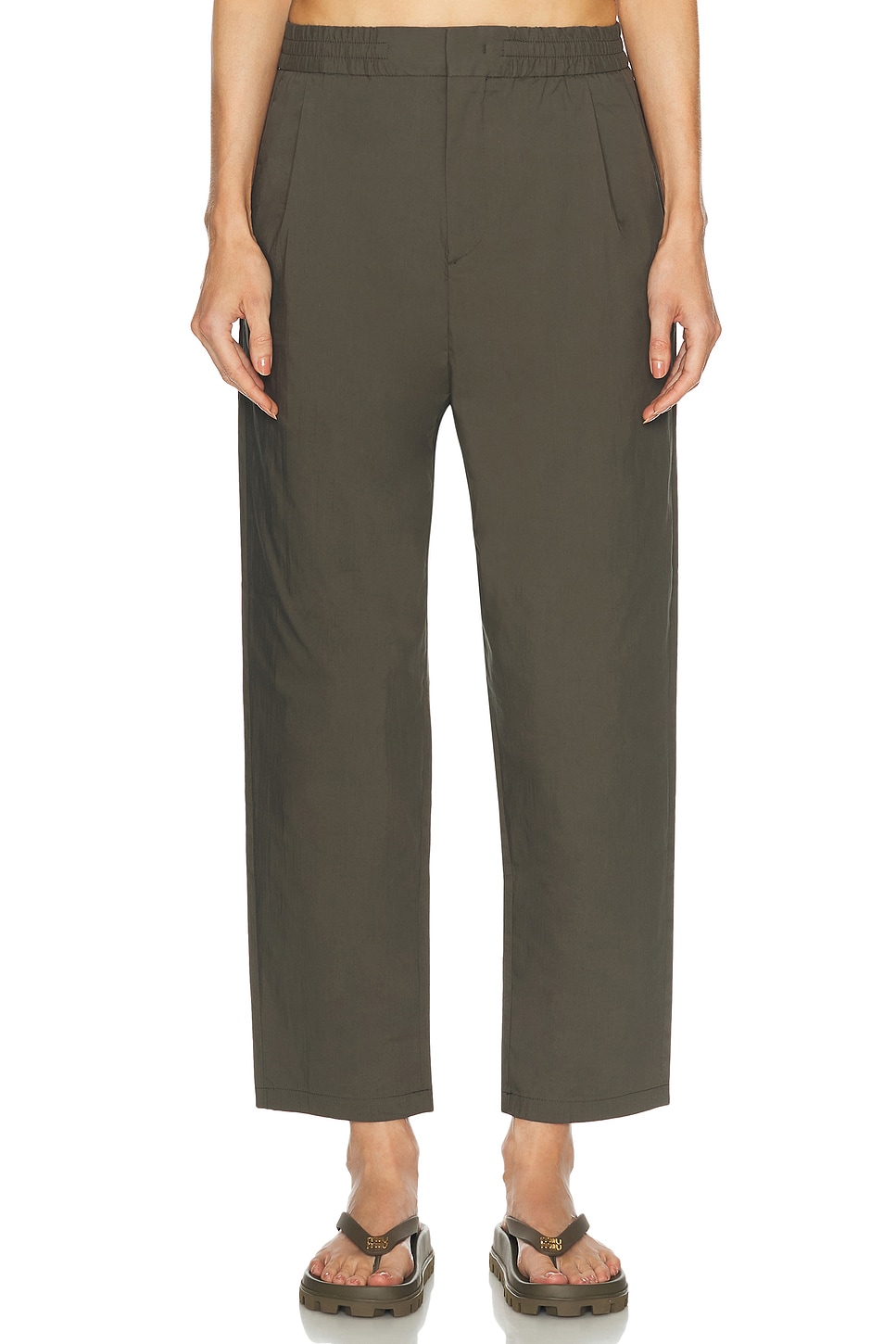 Image 1 of WAO Relaxed Nylon Pleated Pant in Khaki