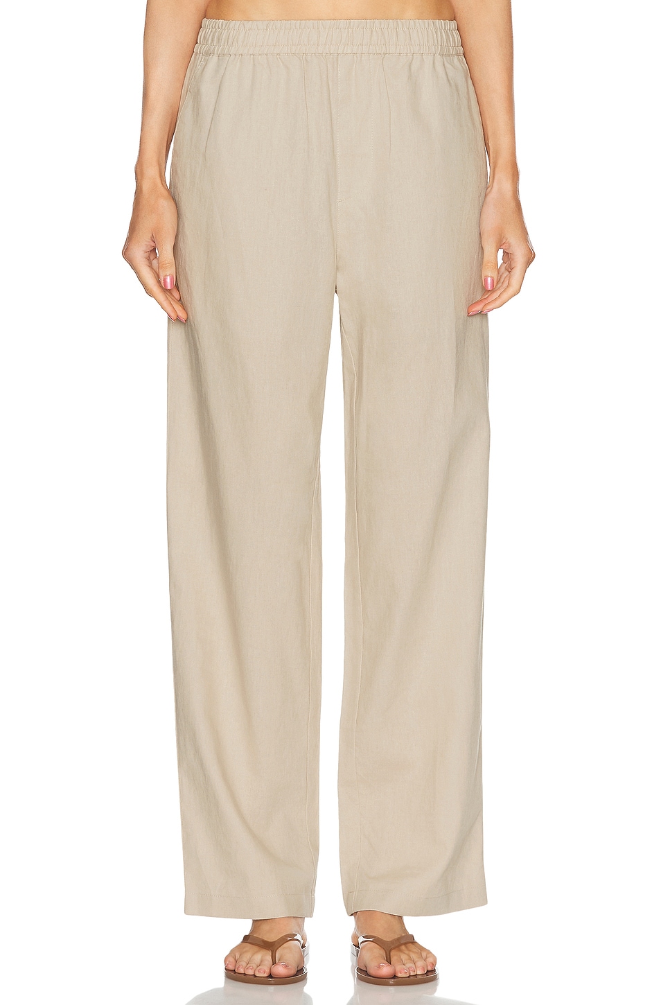 Shop Wao Casual Linen Pant In Light Beige