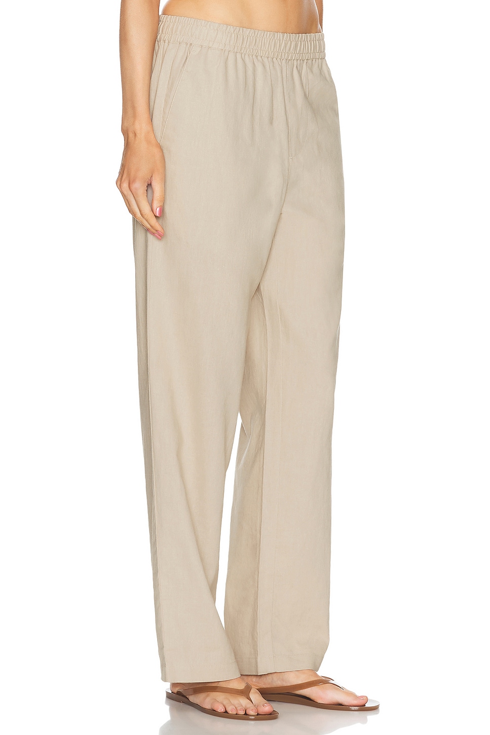 Shop Wao Casual Linen Pant In Light Beige