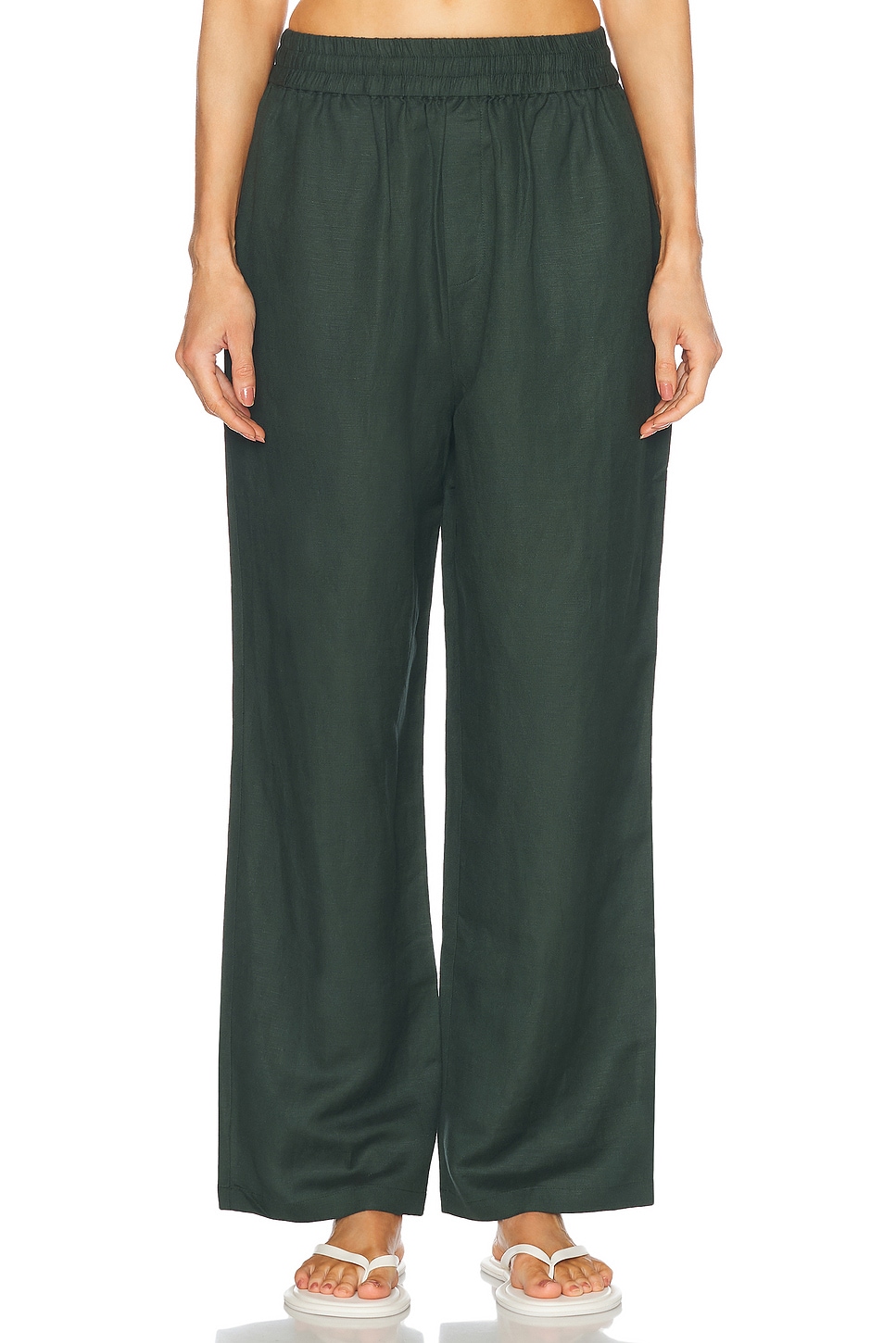 Image 1 of WAO Relaxed Linen Pants in Forest Green