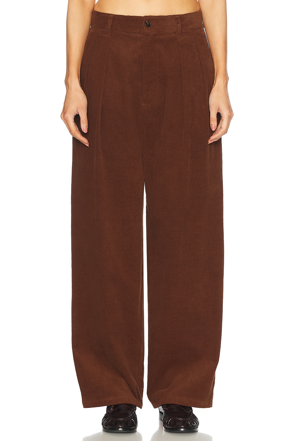 Image 1 of WAO Wide Leg Pleated Corduroy Pant in Brown