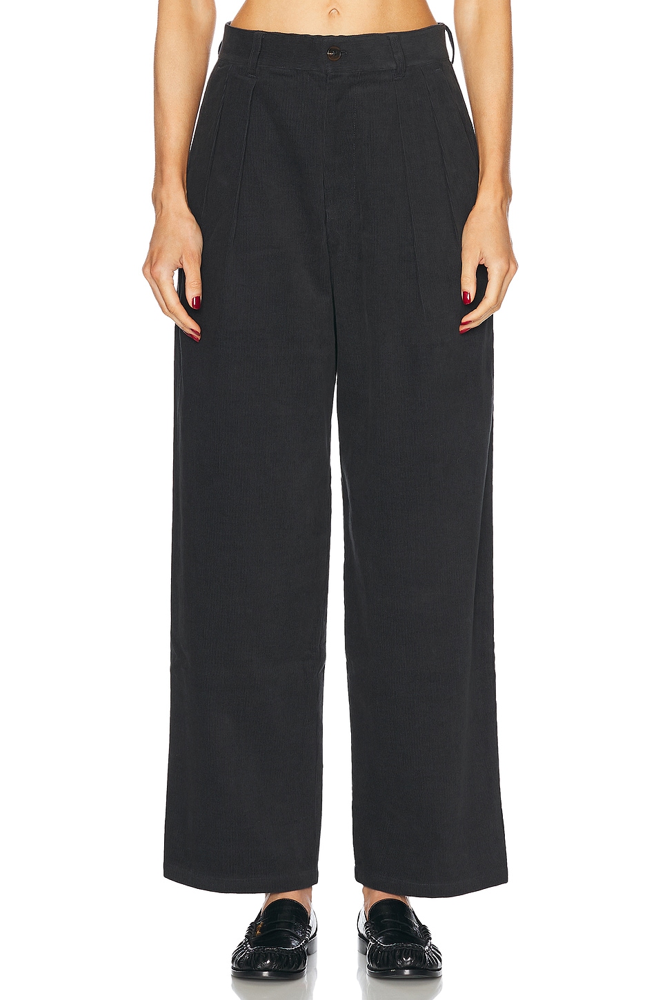 Wide Leg Pleated Corduroy Pant in Charcoal