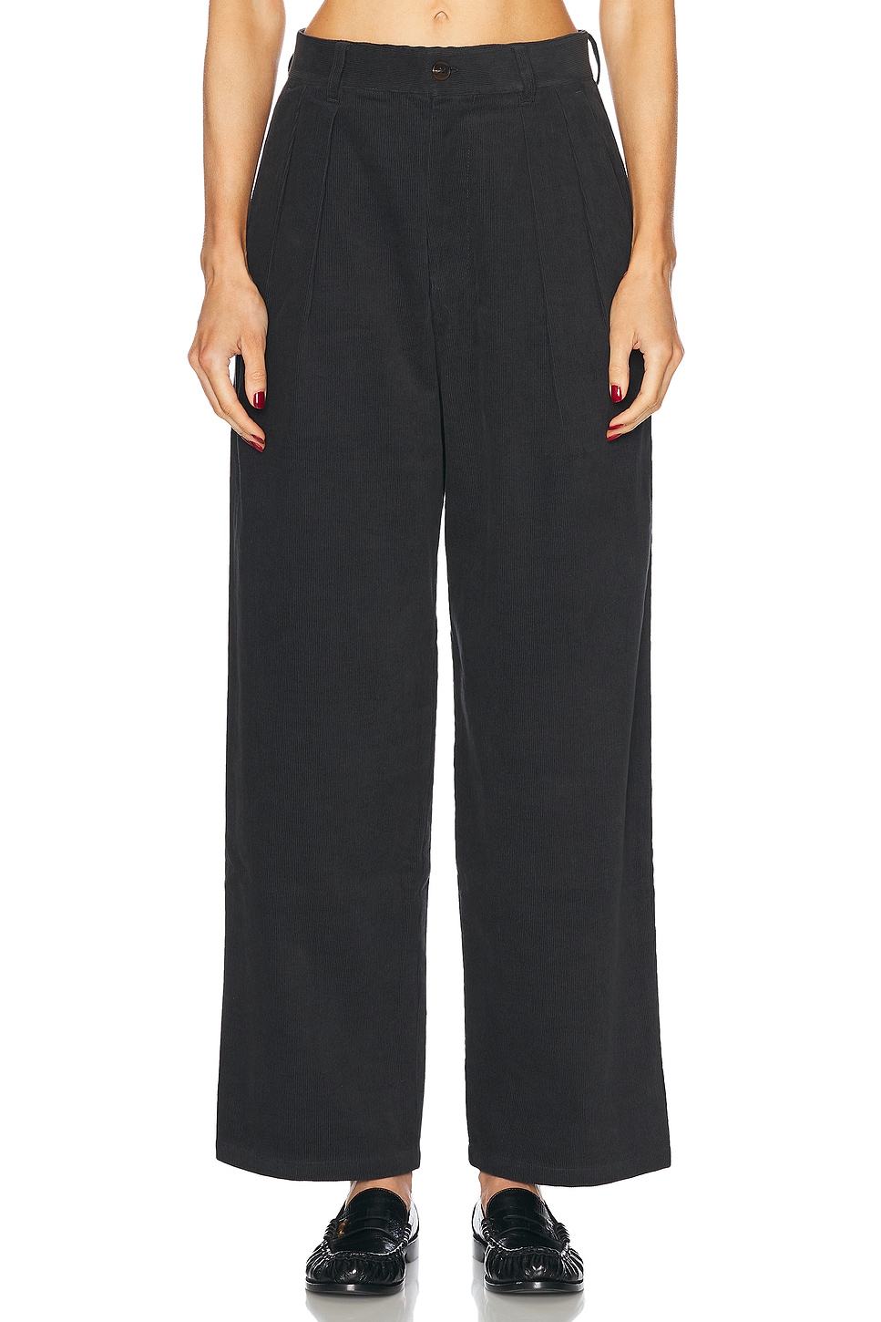 Image 1 of WAO Wide Leg Pleated Corduroy Pant in Charcoal
