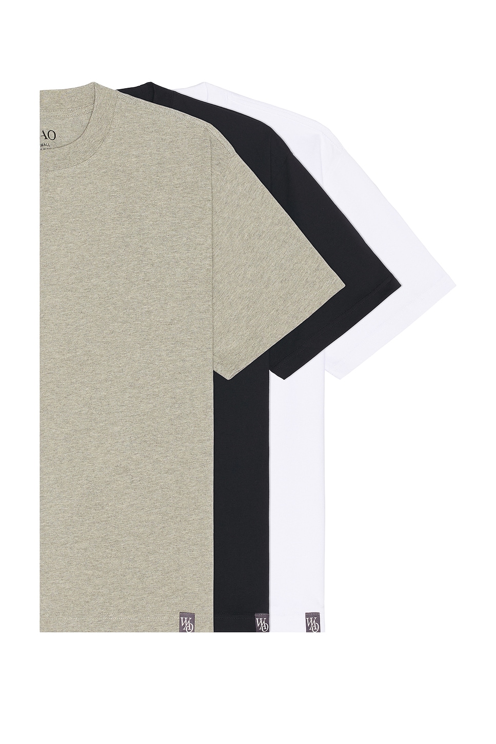 Image 1 of WAO The Relaxed Tee 3 Pack in Black, White, & Heather Grey.