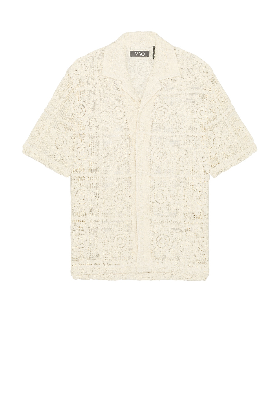 Floral Crochet Camp Shirt in Cream