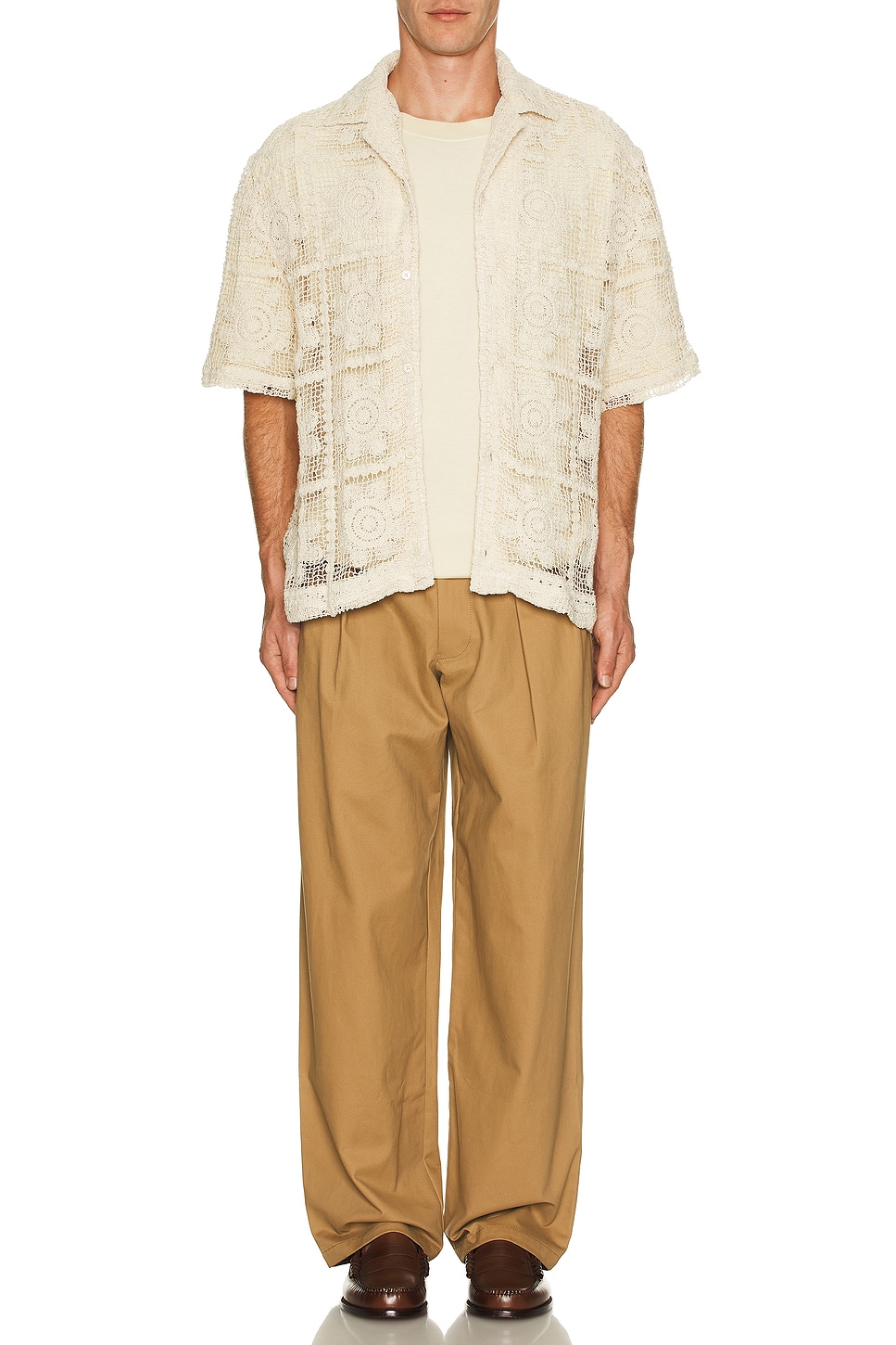 Image 1 of WAO Floral Crochet Camp Shirt in Natural