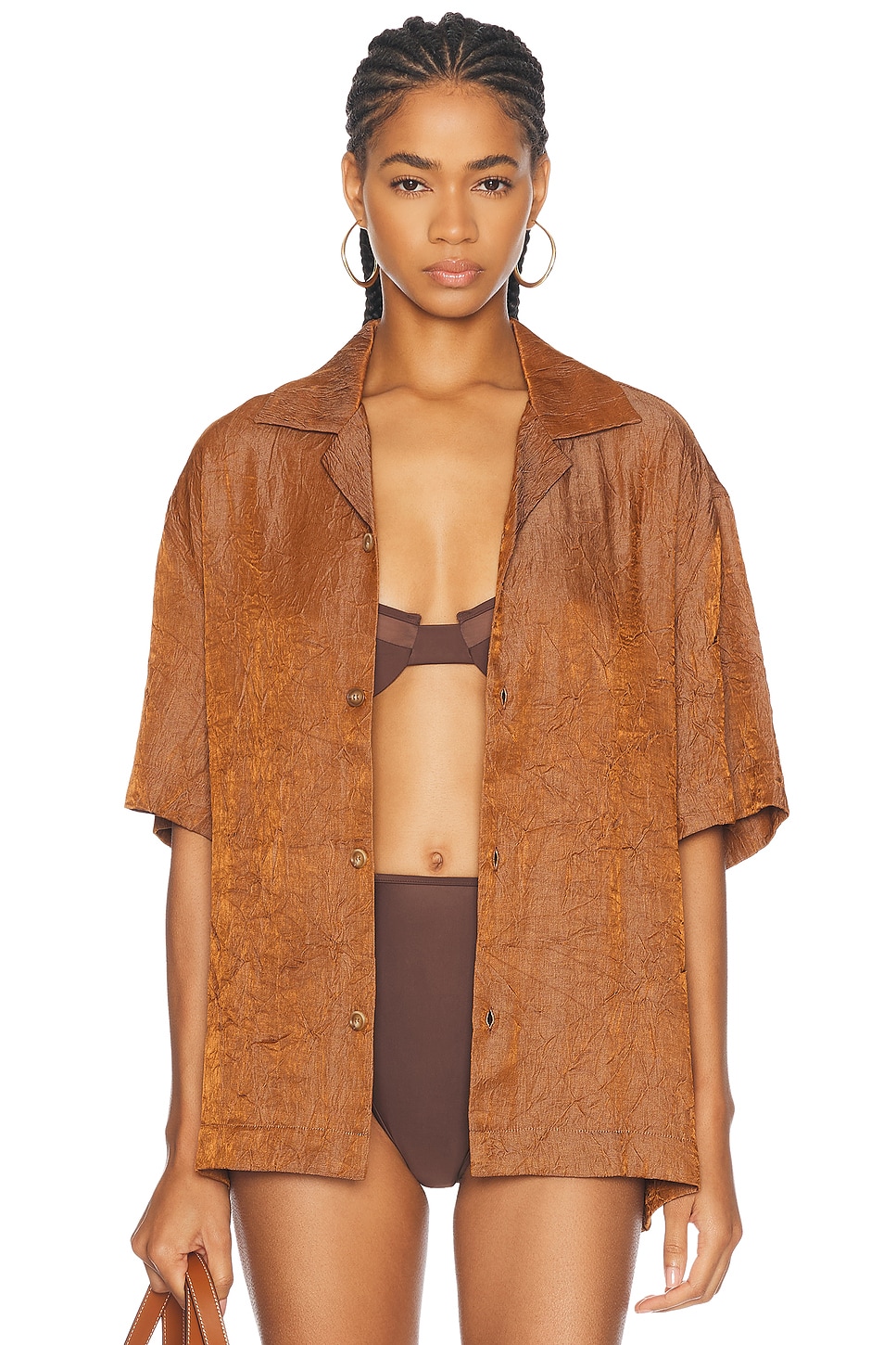 Crinkled Short Sleeve Shirt in Brown