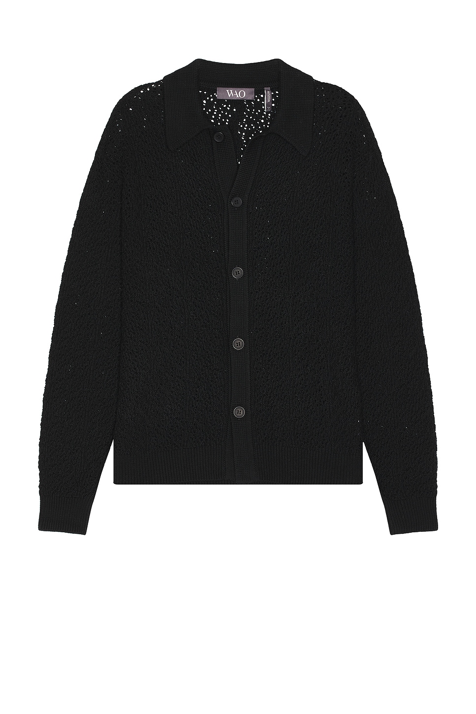 Open Knit Long Sleeve Shirt in Black