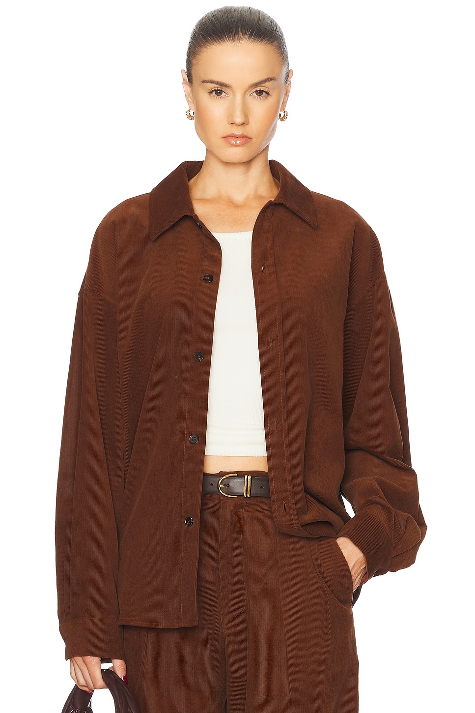 Oversized Corduroy Shirt in Brown