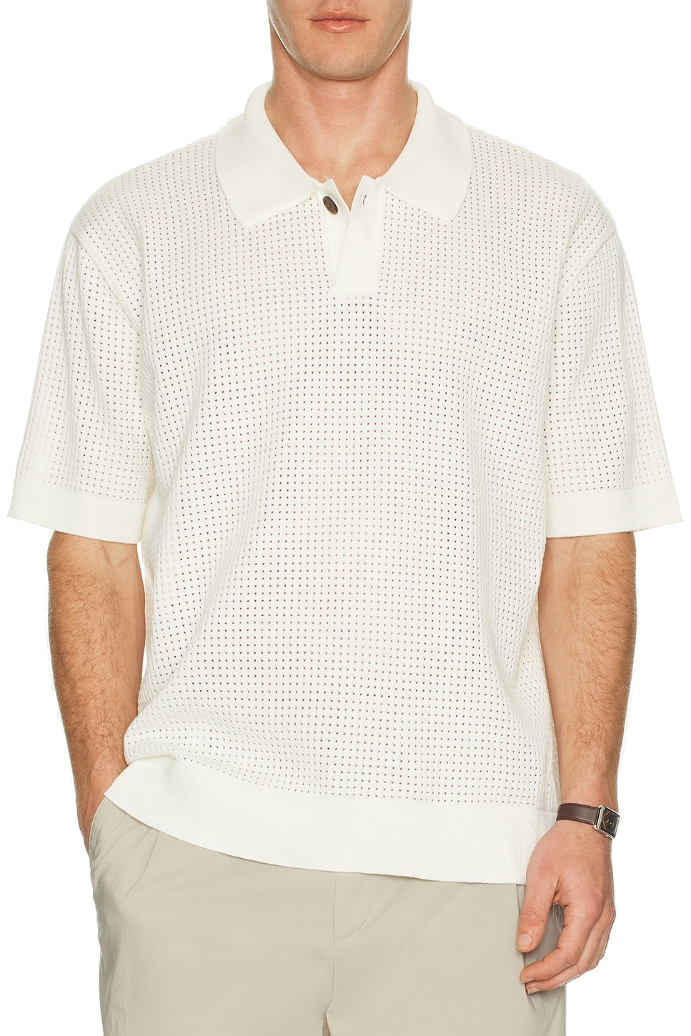 Relaxed Open Knit Polo - Thumbnail 4