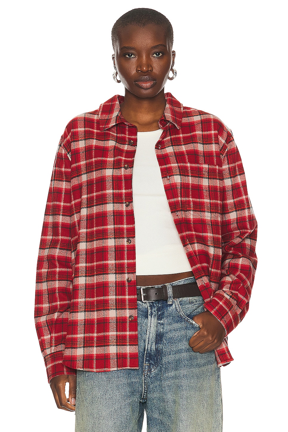 Image 1 of WAO The Flannel Shirt in red & cream
