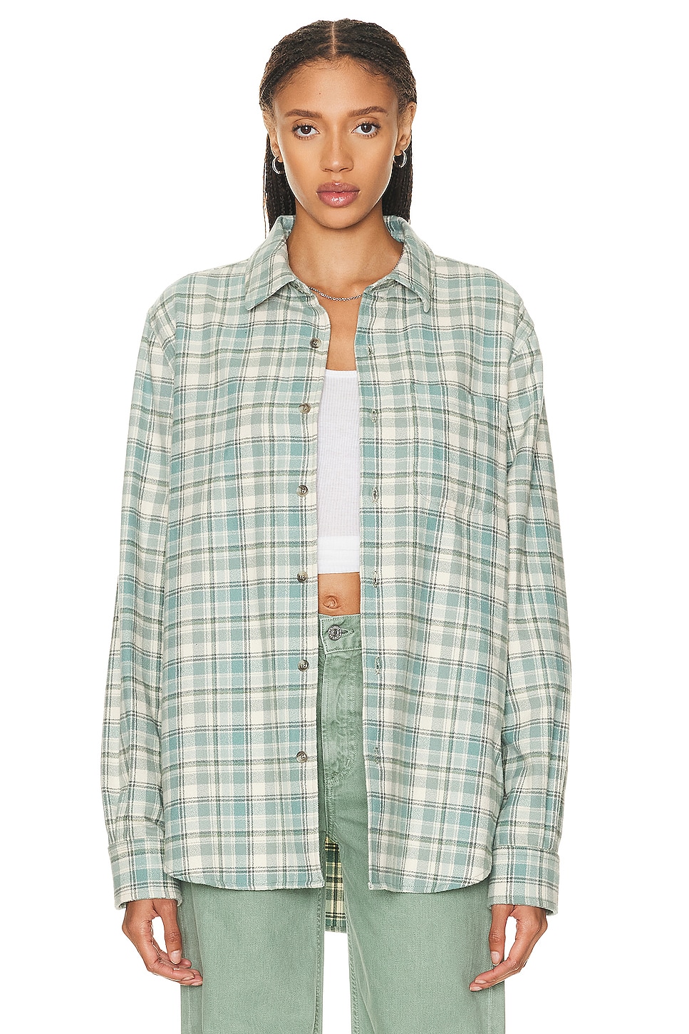 Image 1 of WAO The Flannel Shirt in blue & cream