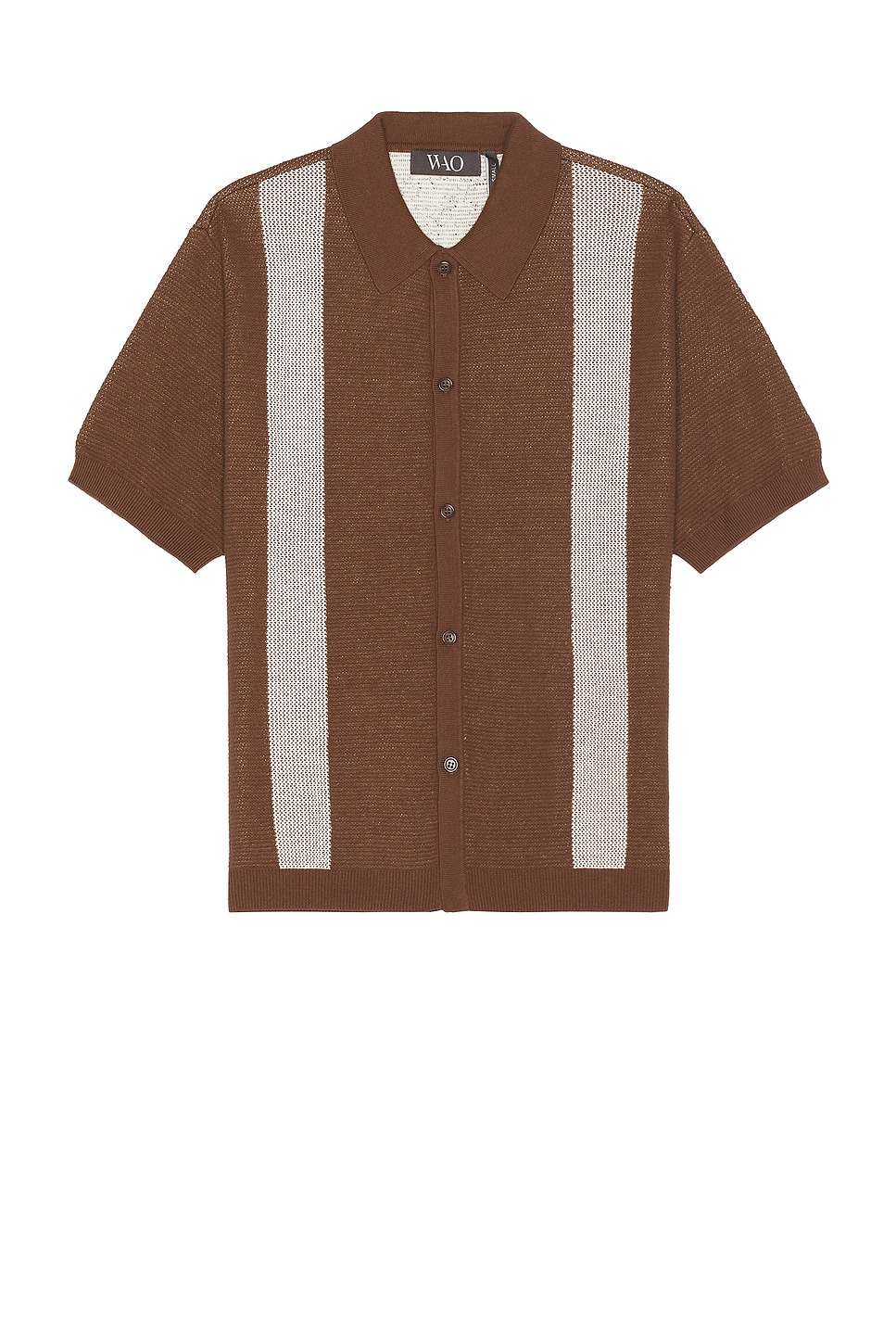 Image 1 of WAO Short Sleeve Knit Shirt in Brown & Cream