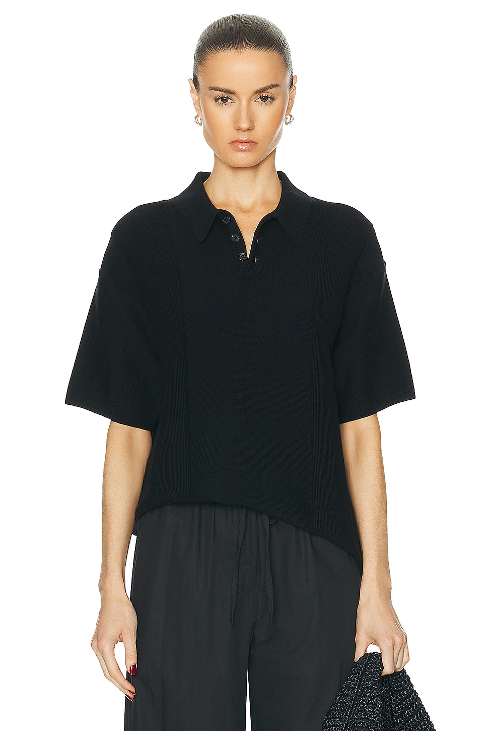 Image 1 of WAO Short Sleeve Knit Polo in Black