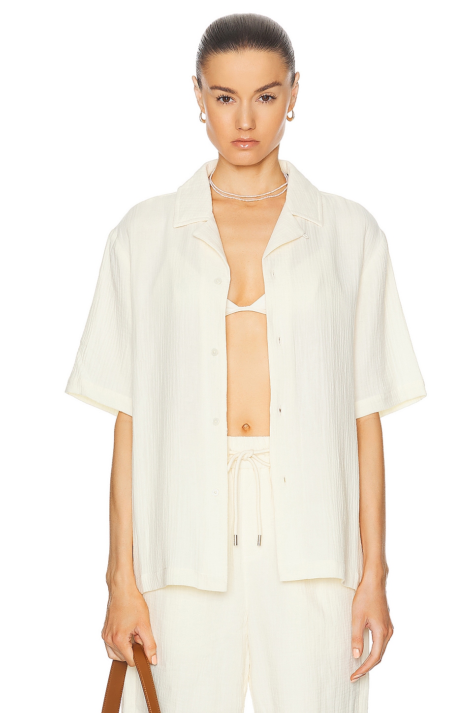 Image 1 of WAO Crinkle Camp Shirt in Cream