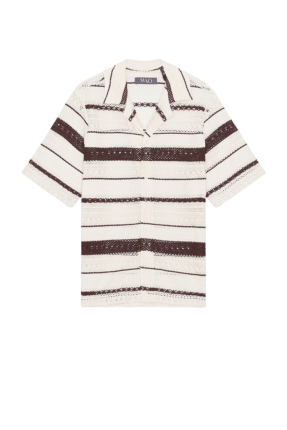 Image 1 of WAO Crochet Stripe Camp Shirt in Natural & Brown