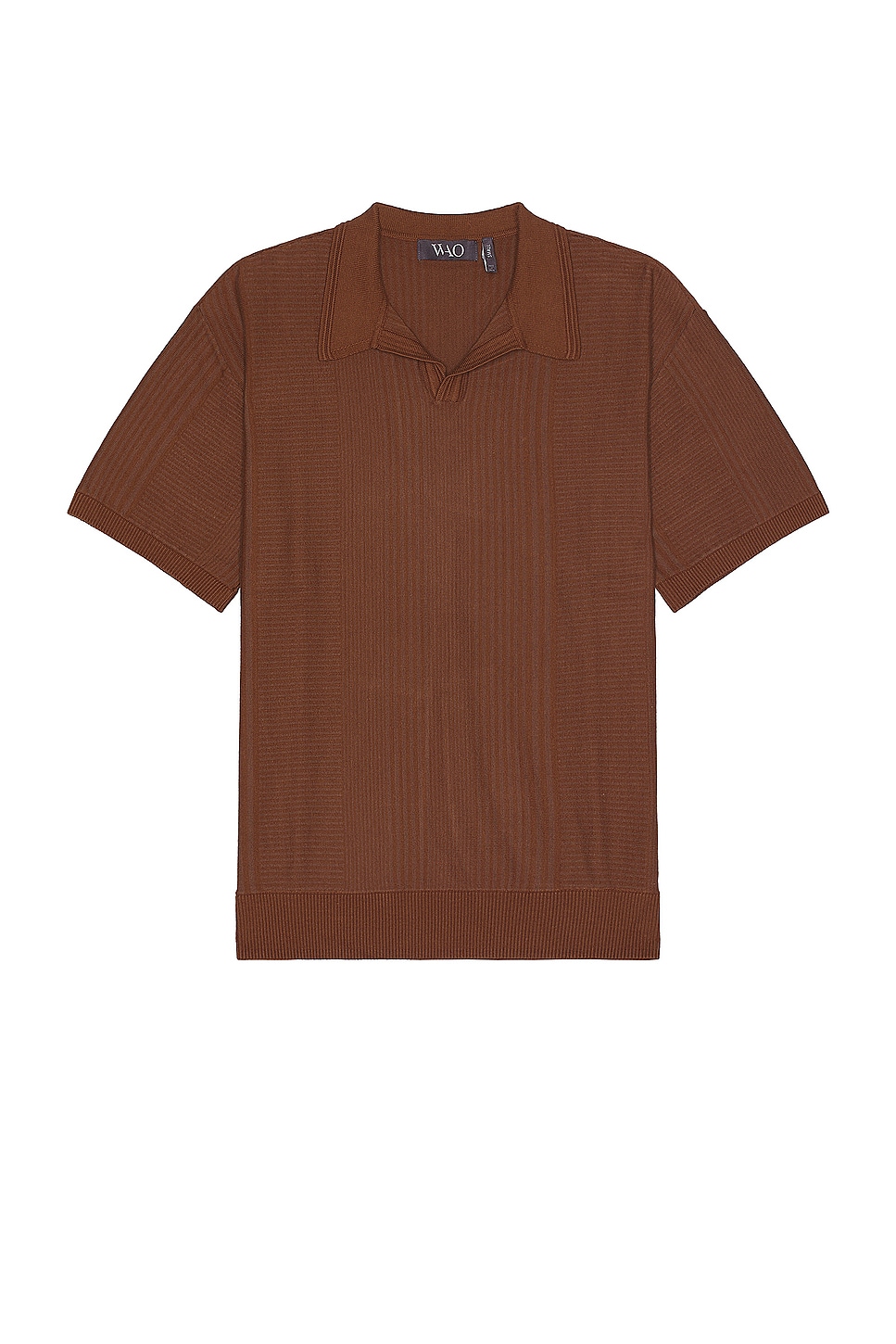 Image 1 of WAO Short Sleeve Pattern Knit Polo in Brown & Taupe