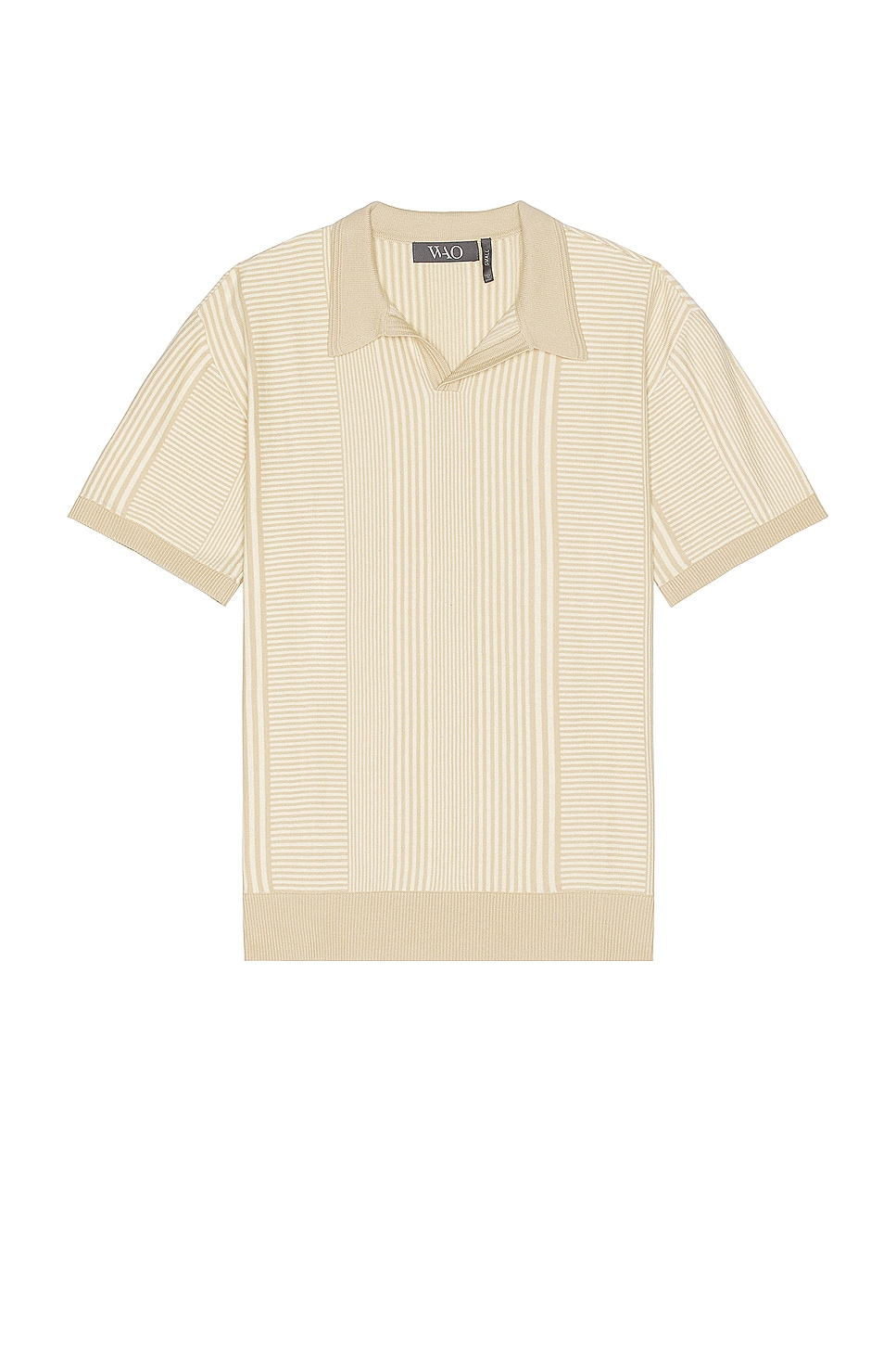 Image 1 of WAO Short Sleeve Pattern Knit Polo in Cream & Natural