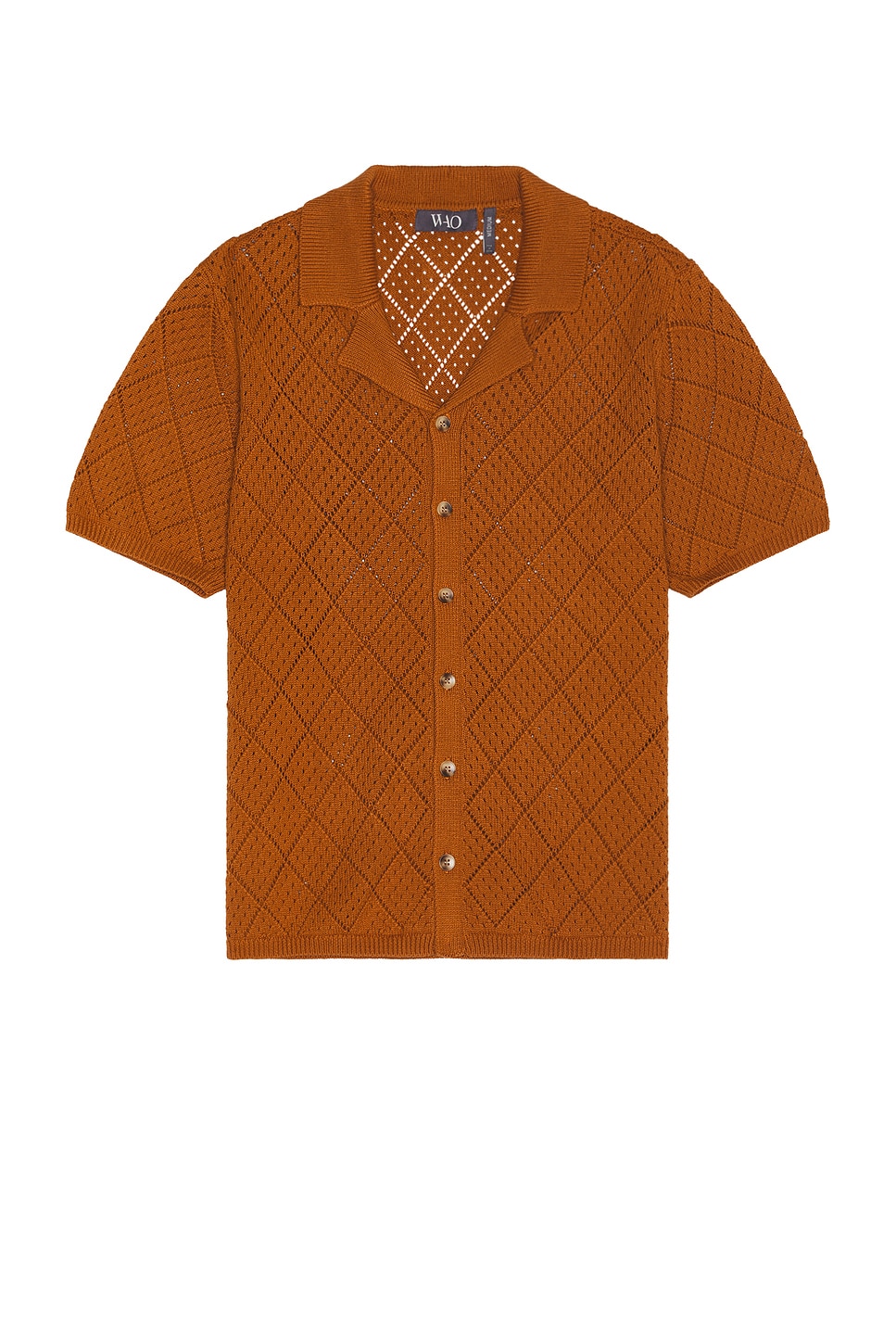 Image 1 of WAO Open Knit Camp Shirt in Brown