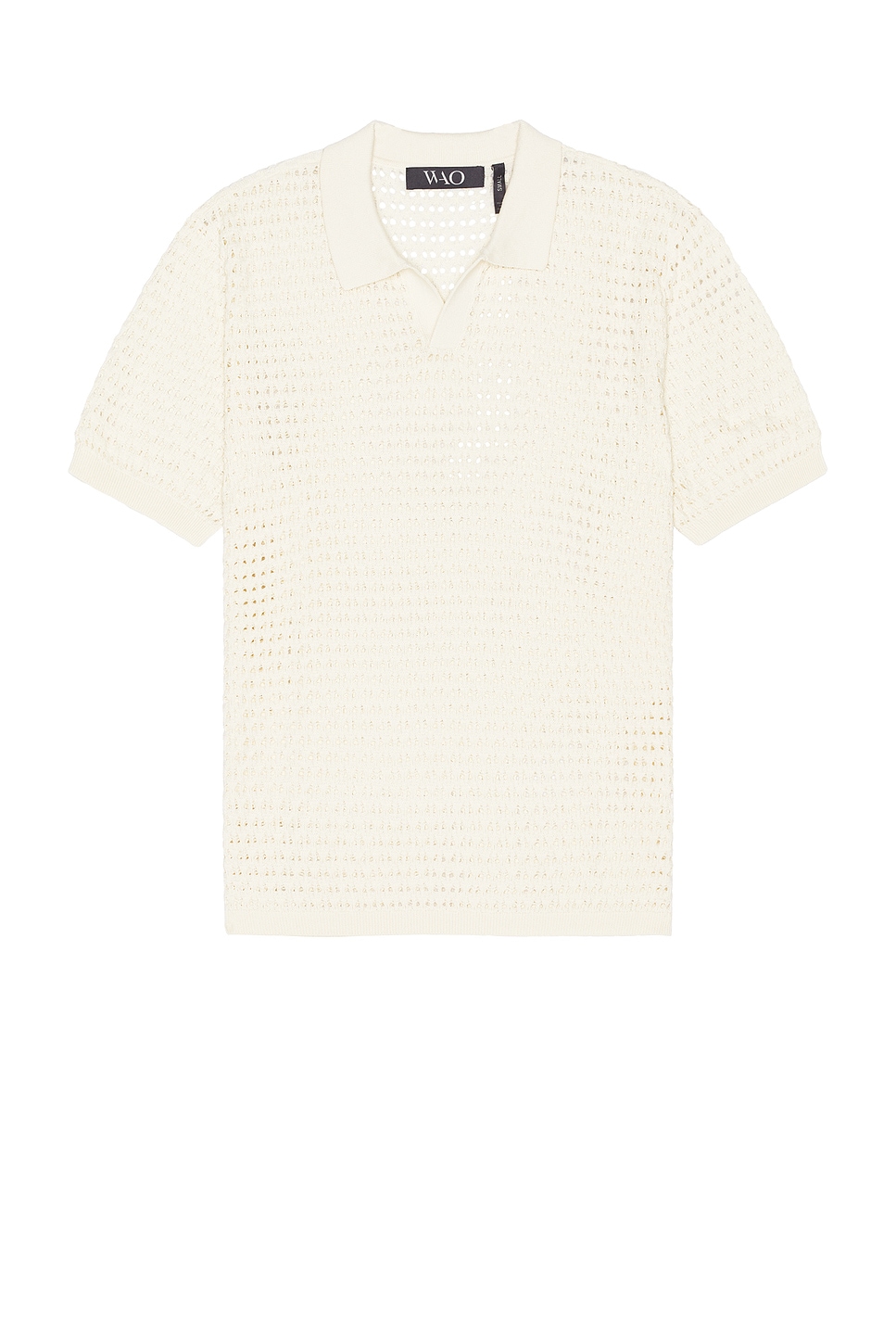 Image 1 of WAO Open Knit Short Sleeve Polo in Cream