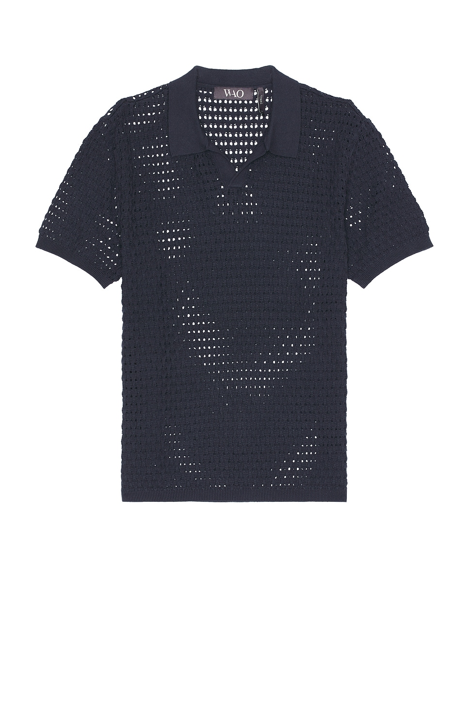 Image 1 of WAO Open Knit Short Sleeve Polo in Navy
