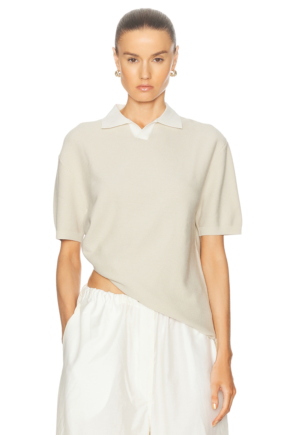 Contrast Collar Polo in Nude