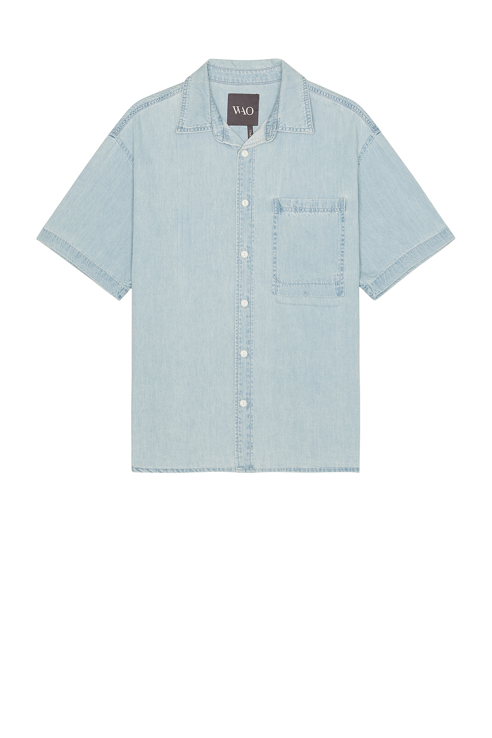 Image 1 of WAO Short Sleeve Denim Shirt in Light Blue